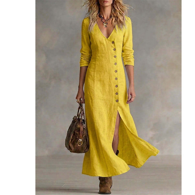 Robe Chemise Vintage Élégante à Manches Longues Midi