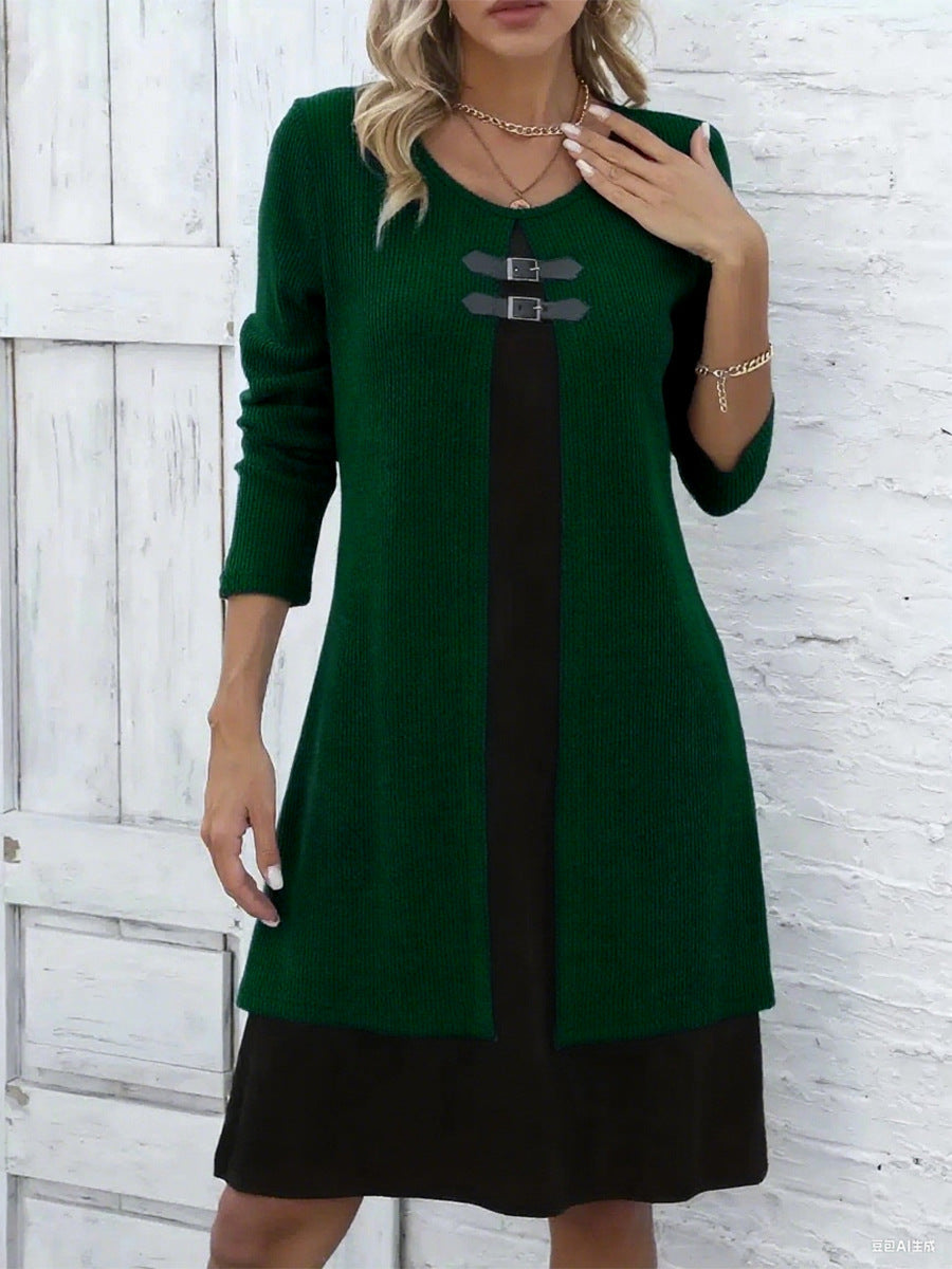 Robe mi-longue femme coupe A en coton extensible – Élégance et confort