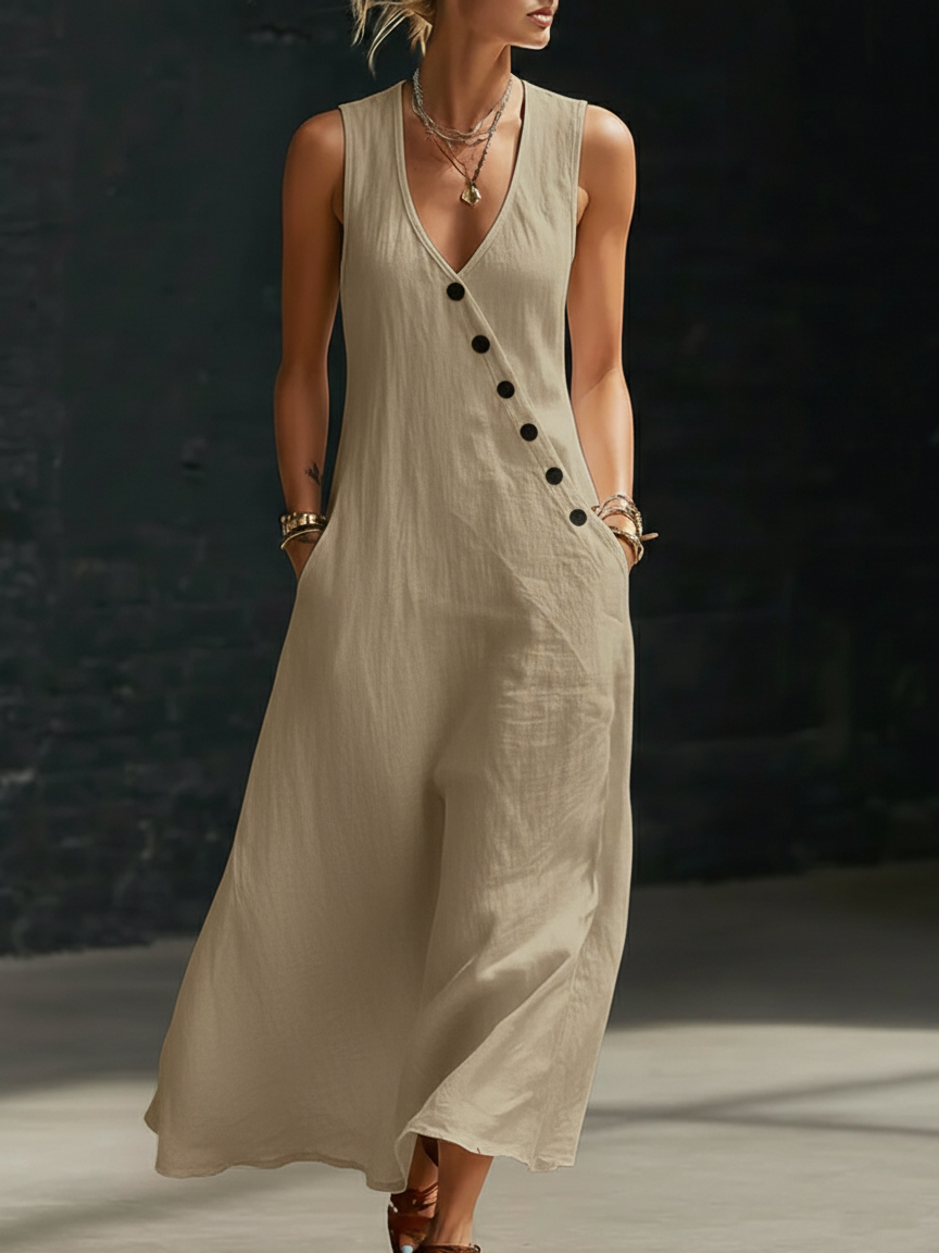 Robe femme maxi minimaliste confortable à boutons élégants