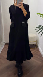 Robe Femme Plissée Col Rond Coupe Fluide Tissu Confortable Avec Poches Quotidien