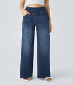 Jean Femme Taille Haute Jambe Large Denim Extensible Coupe Moderne