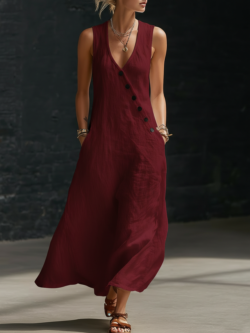 Robe femme maxi minimaliste confortable à boutons élégants