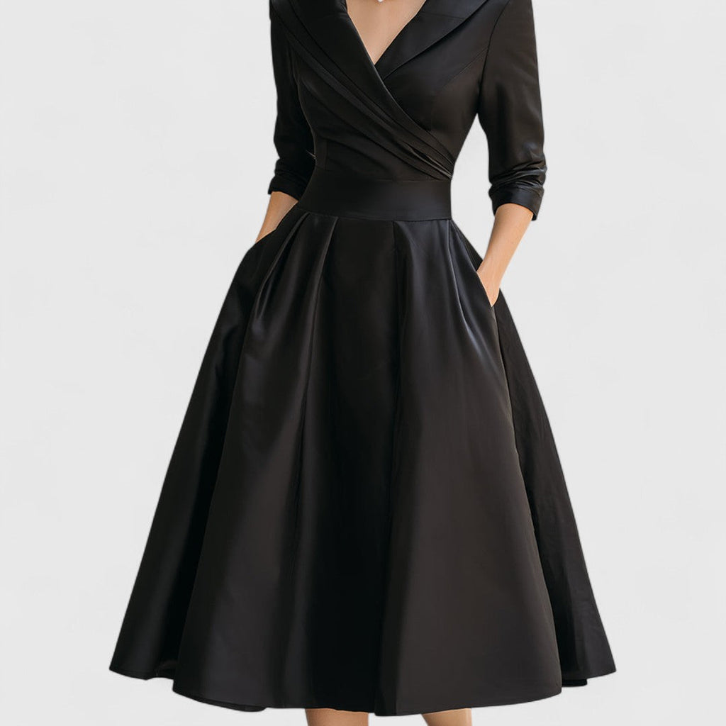 Robe midi femme à décolleté en V – Élégance raffinée et coupe flatteuse