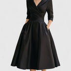 Robe midi femme à décolleté en V – Élégance raffinée et coupe flatteuse