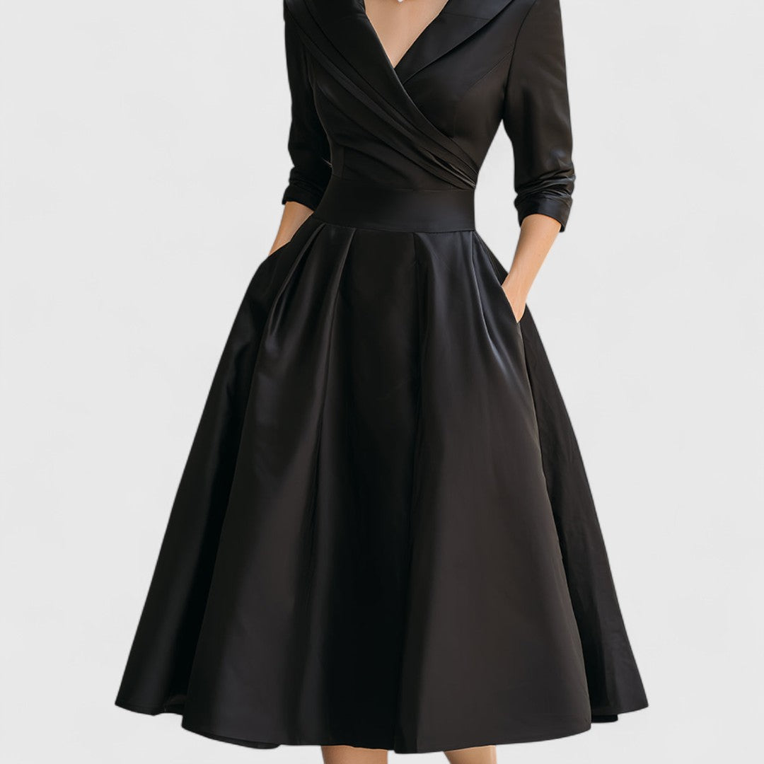 Robe midi femme à décolleté en V – Élégance raffinée et coupe flatteuse