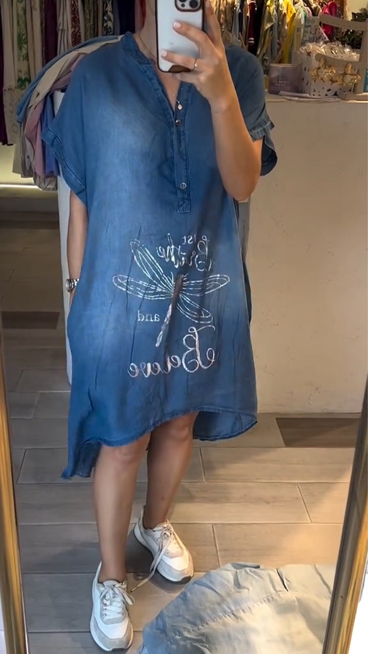 Robe Femme Jean Coupe Ample Col V Boutons Style Décontracté Quotidien