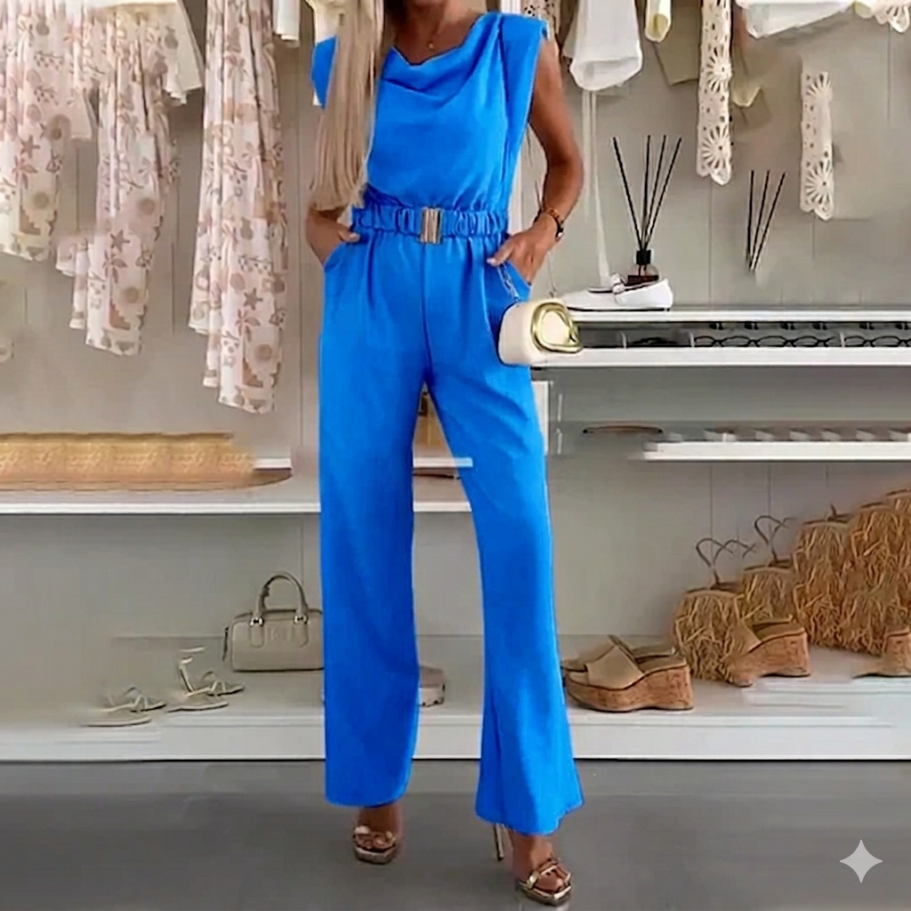 Combinaison Femme Sans Manches Décolleté Drapé Taille Élastique Élégante