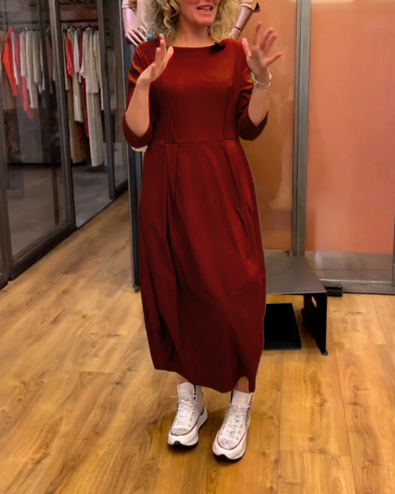 Robe femme manches 3/4 à col rond – Élégance amincissante et confort automnal