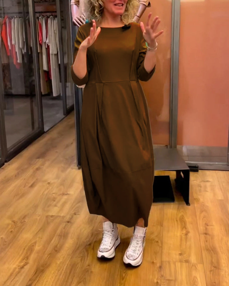 Robe femme manches 3/4 à col rond – Élégance amincissante et confort automnal