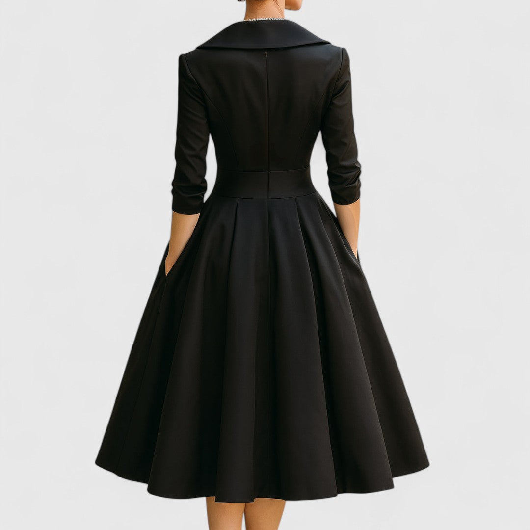 Robe midi femme à décolleté en V – Élégance raffinée et coupe flatteuse