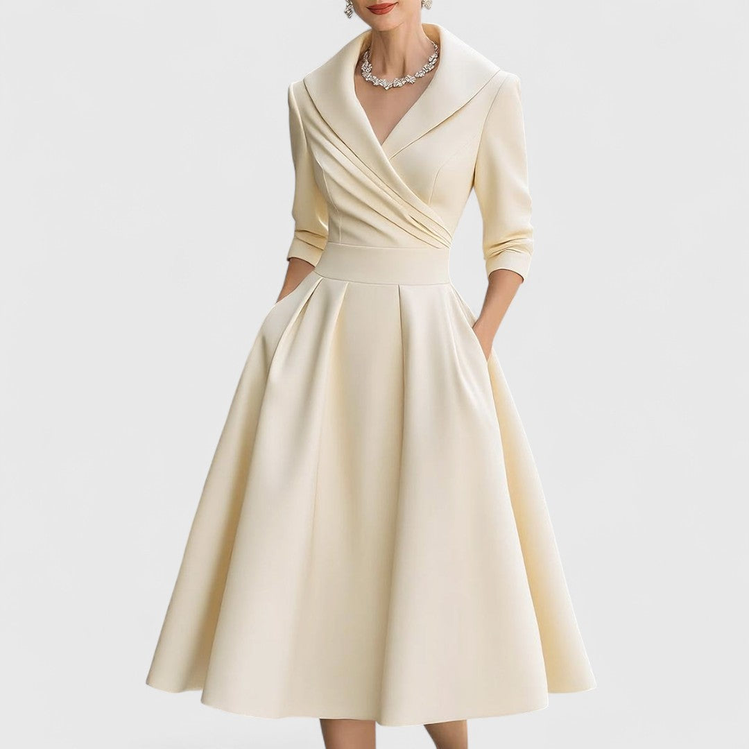 Robe midi femme à décolleté en V – Élégance raffinée et coupe flatteuse