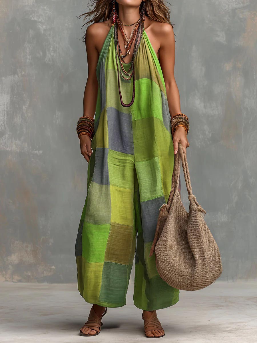Combinaison Femme Patchwork Ample Coton Lin Style Bohème