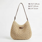 Sac à Main Femme Raphia Tressé Demi-Lune Bandoulière Cuir Boho
