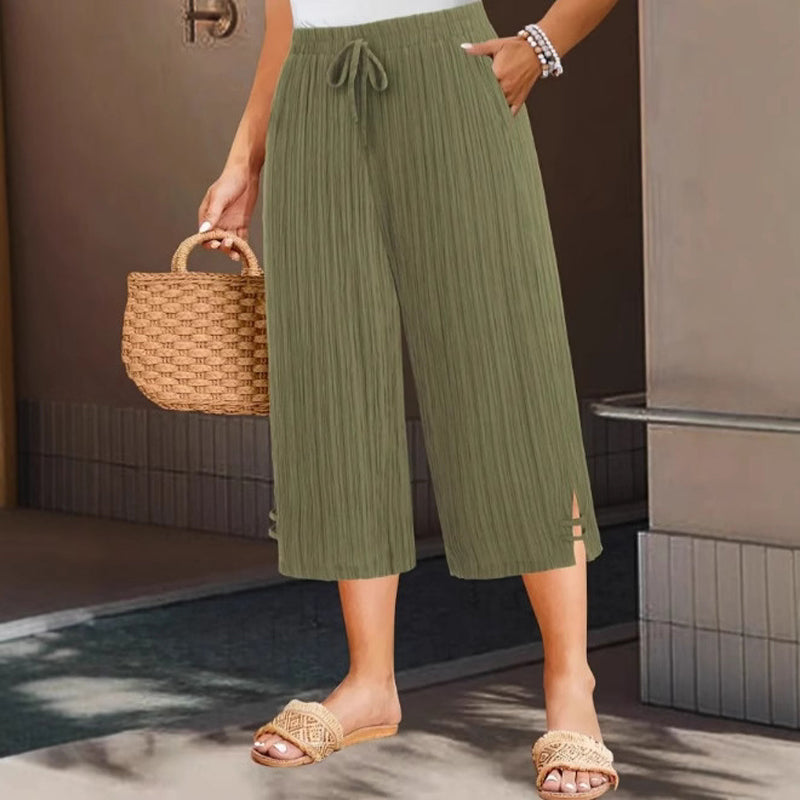 Pantalon Femme Coton Lin Coupe Large Taille Élastique Style Décontracté