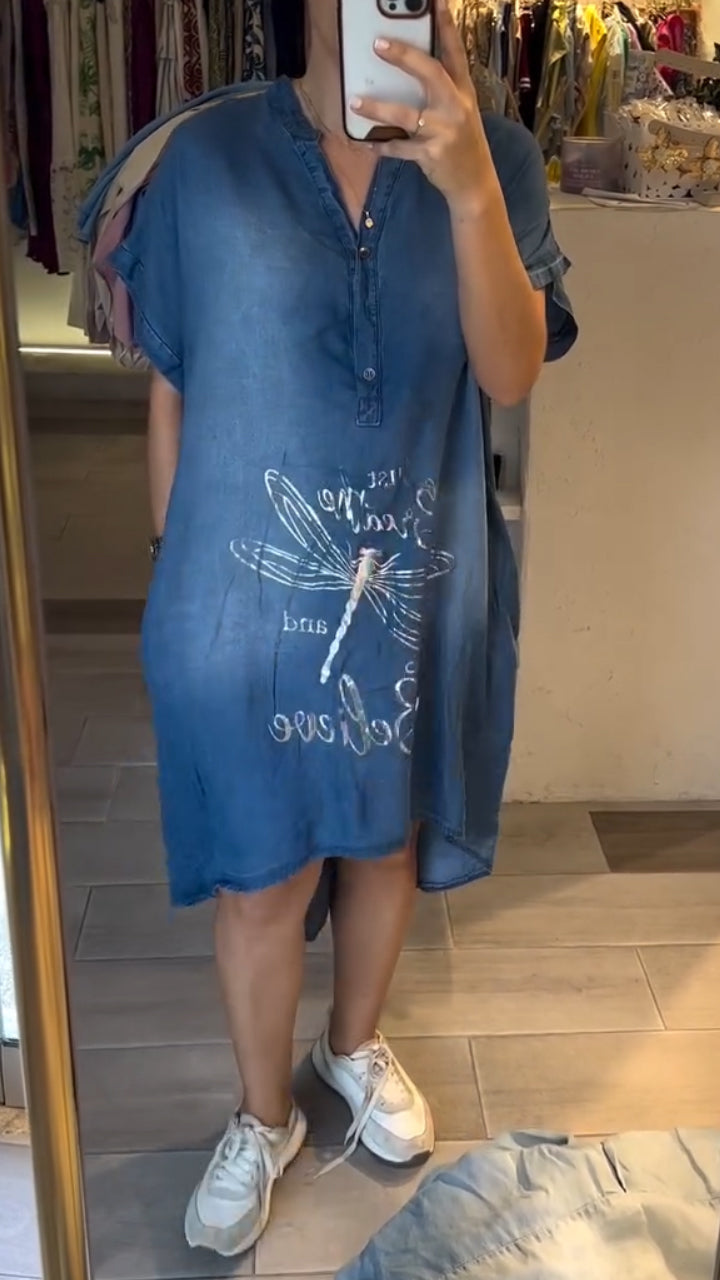 Robe Femme Jean Coupe Ample Col V Boutons Style Décontracté Quotidien