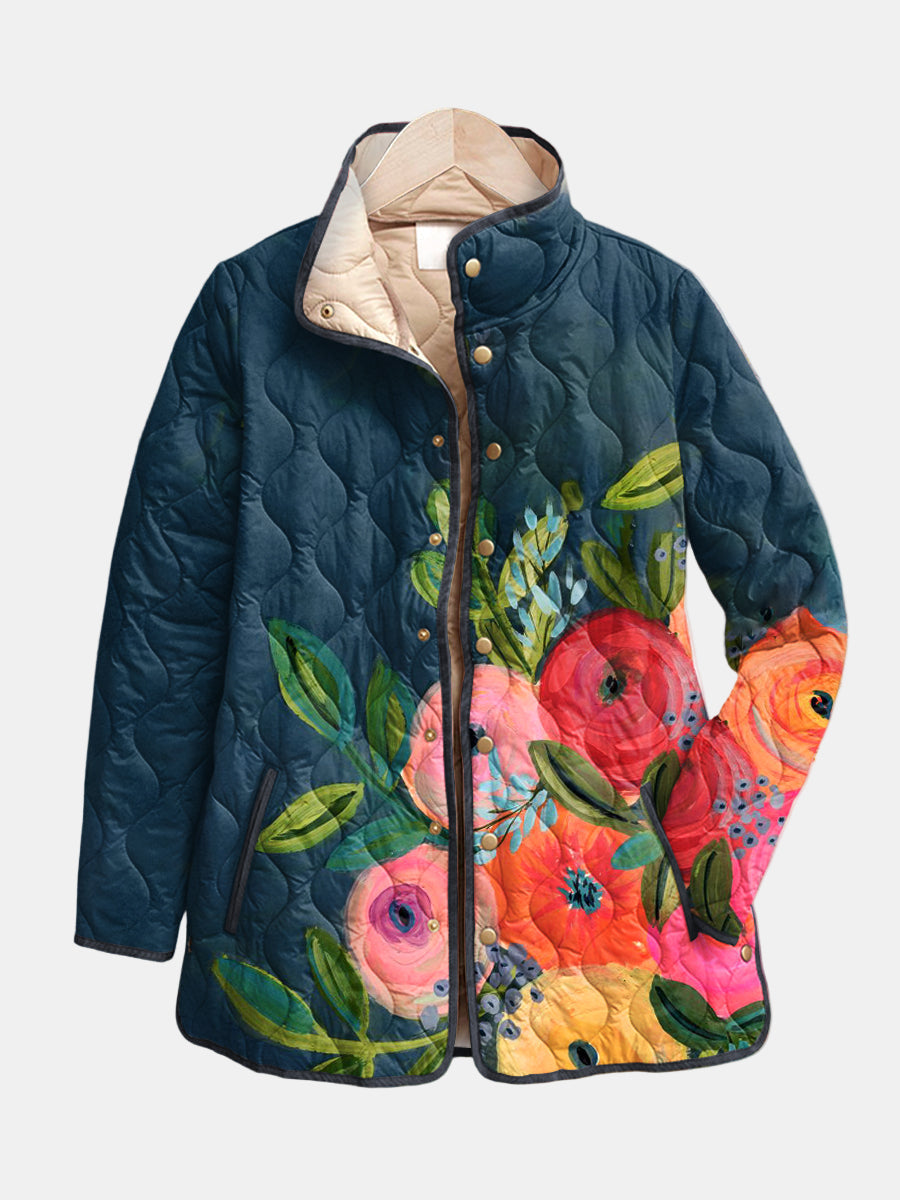 Camille | Veste matelassée à fleurs peintes
