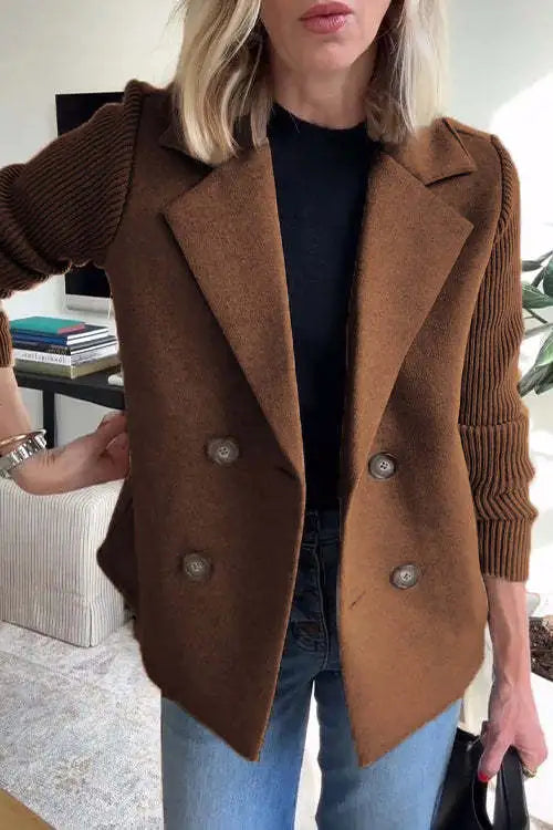 Manteau décontracté femme à manches patchwork – Avec poches