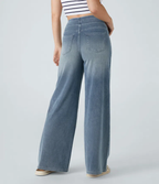 Jean Femme Taille Haute Jambe Large Denim Extensible Coupe Moderne
