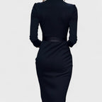 Robe Élégante Femme avec Ceinture et Col Mao