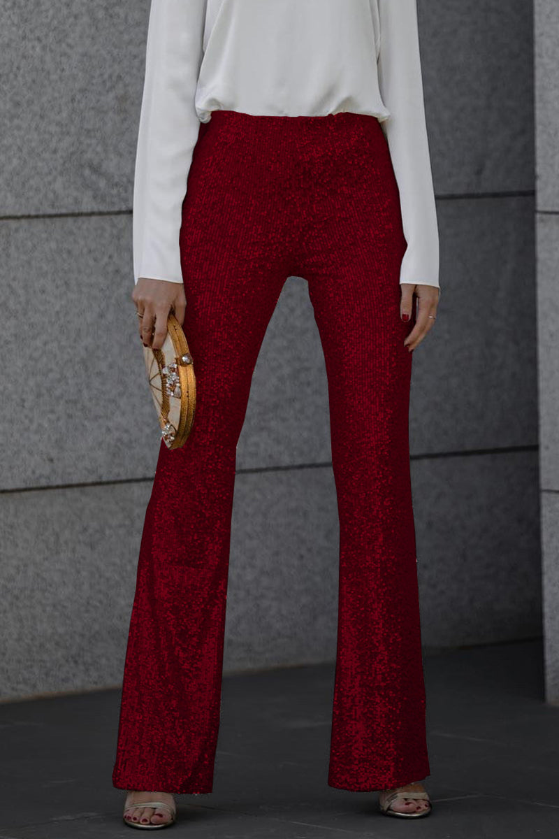 Pantalon à Paillettes Taille Haute – Élégance Flare Éclatante