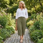 Pantalon Femme Coton Lin Coupe Large Taille Élastique Style Décontracté