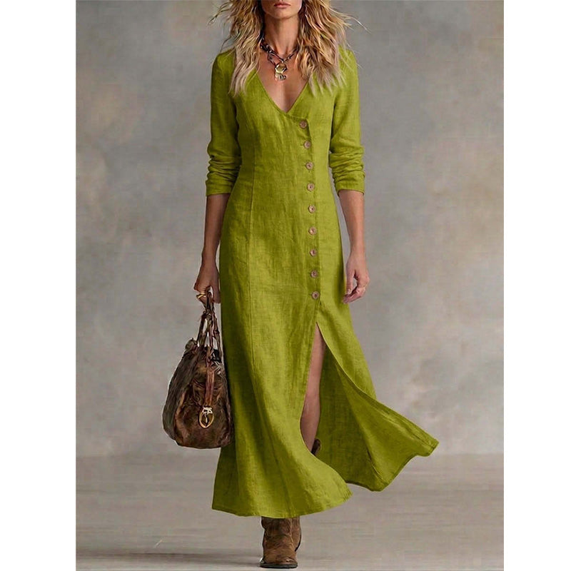 Robe Chemise Vintage Élégante à Manches Longues Midi