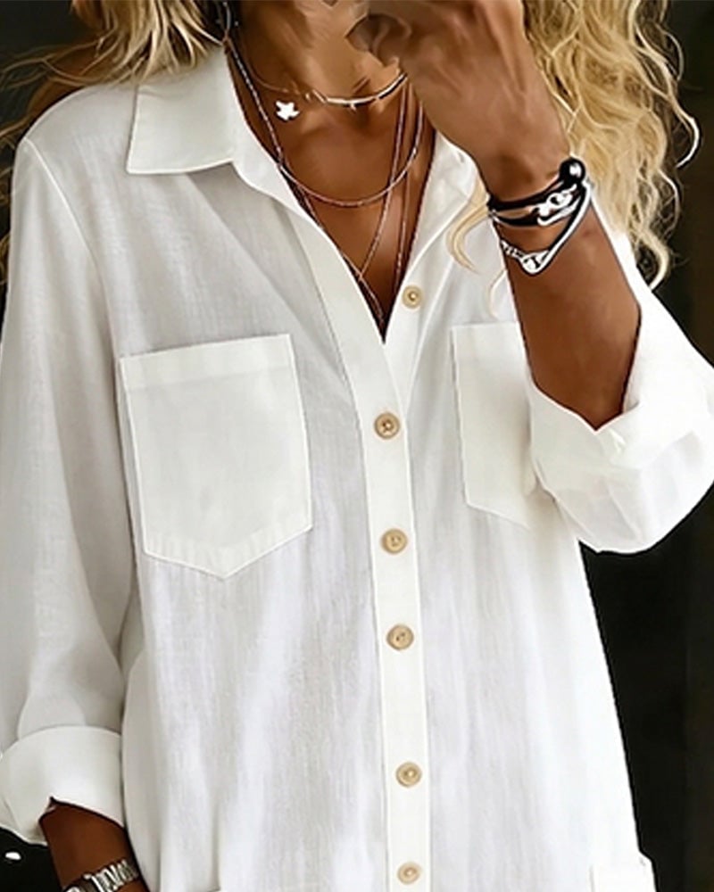Combinaison Femme Blanche Coton Coupe Ample Style Chemise Élégant