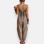 Combinaison femme boho à bretelles réglables et broderies décoratives