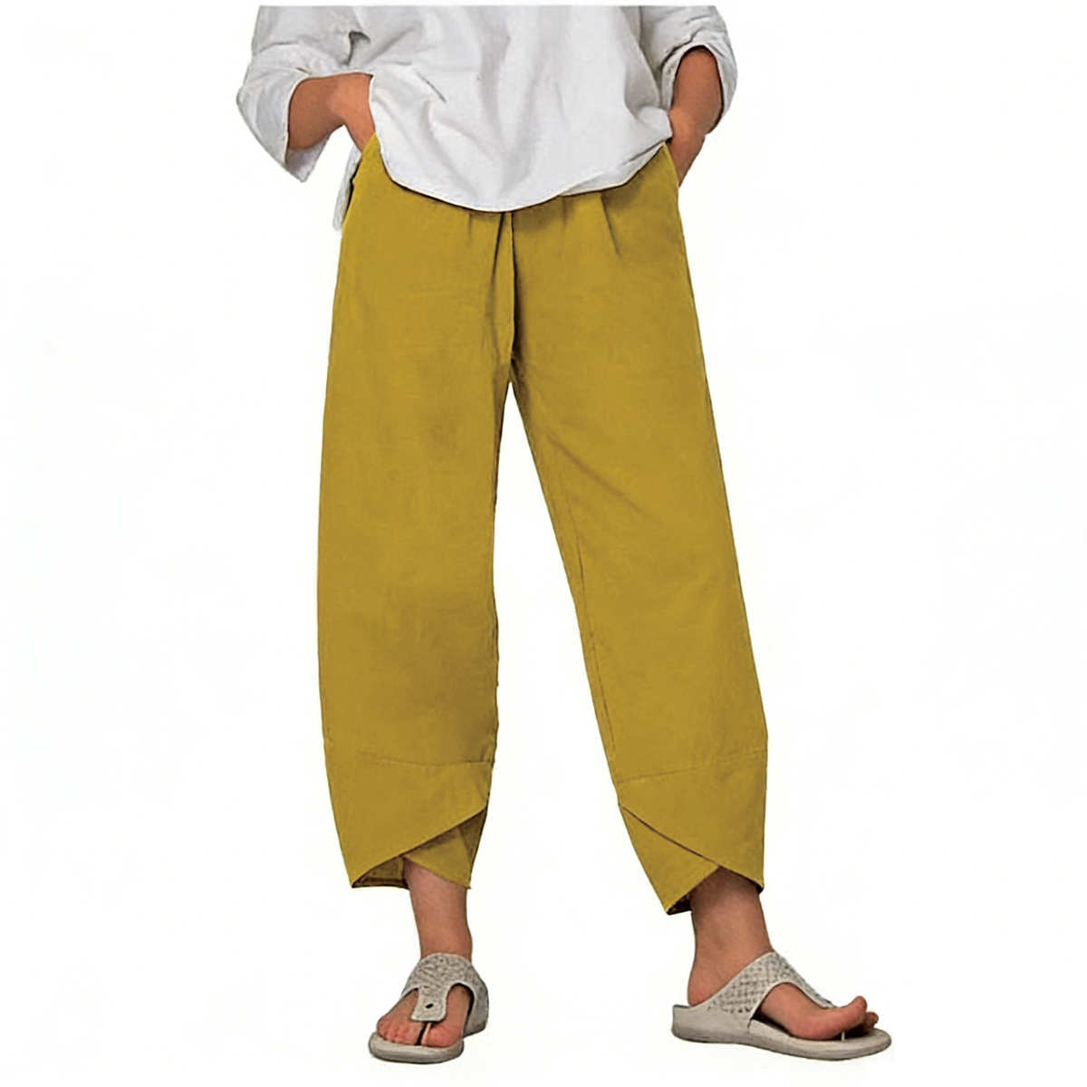Pantalon Vintage Asymétrique Taille Haute avec Poches