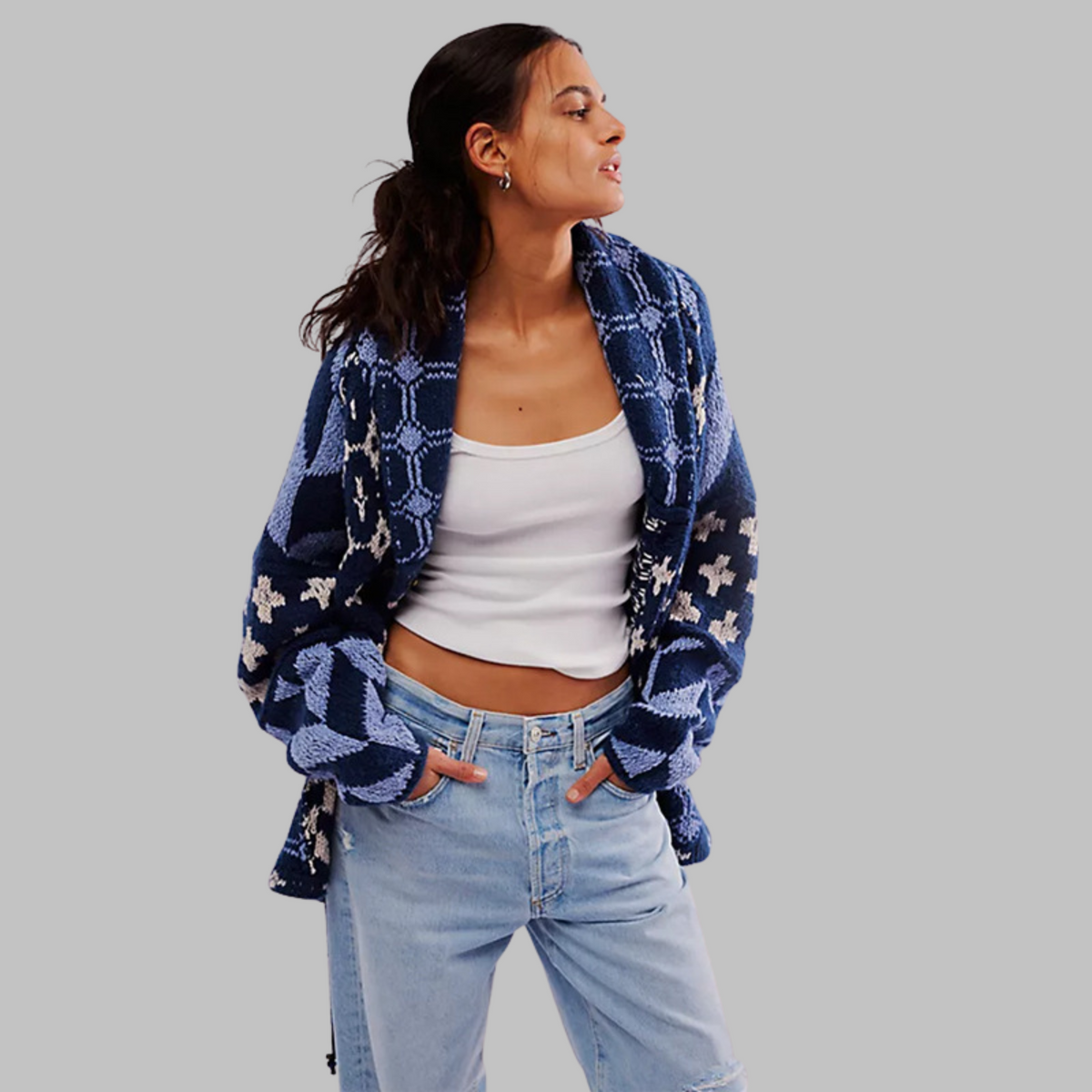 Cardigan oversize femme à col boutonné – style vintage, maille douce et confort saisonnier