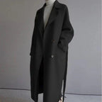 Manteau femme long ceinturé coupe ajustée en laine mélangée pour hiver élégant