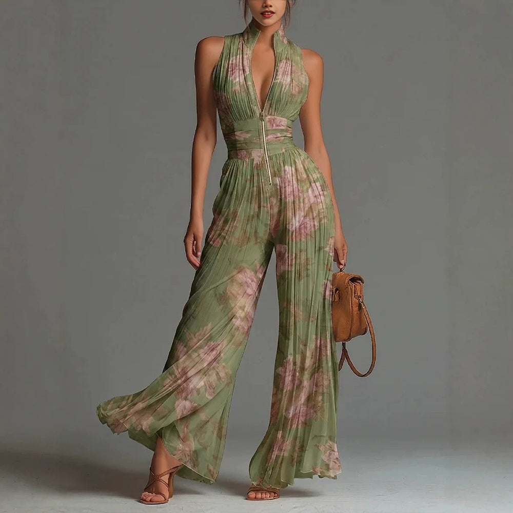 Combinaison femme plissée à imprimé floral et jambes larges