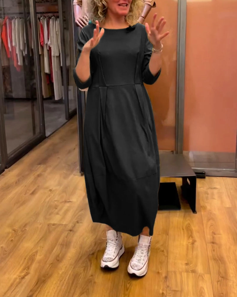 Robe femme manches 3/4 à col rond – Élégance amincissante et confort automnal