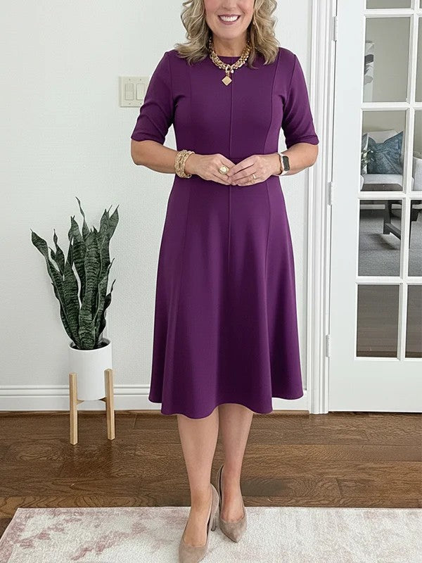 Robe Midi Femme Évasée Col Rond pour Style Élégant et Silhouette Féminine