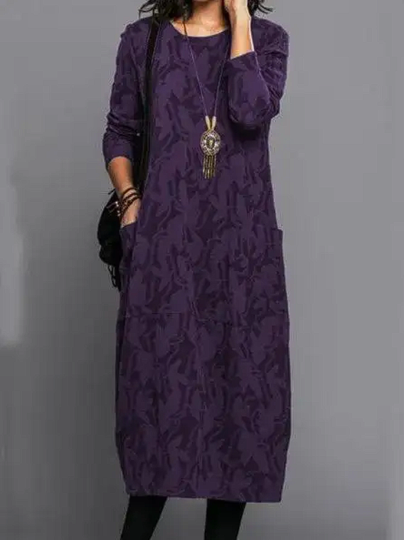 Robe femme élégante à col rond avec poches – Automne