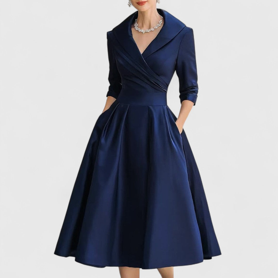 Robe midi femme à décolleté en V – Élégance raffinée et coupe flatteuse