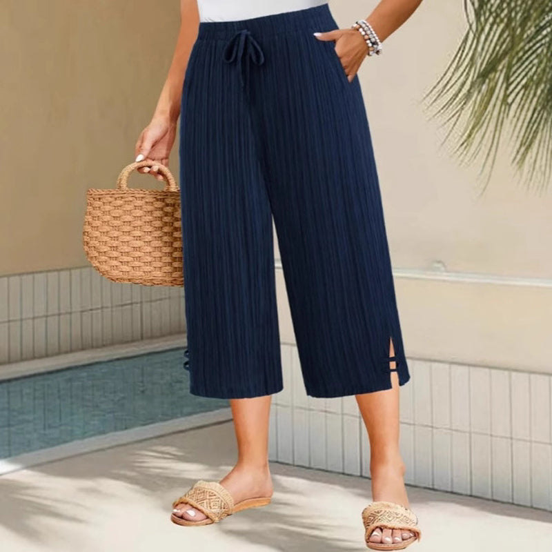 Pantalon Femme Coton Lin Coupe Large Taille Élastique Style Décontracté