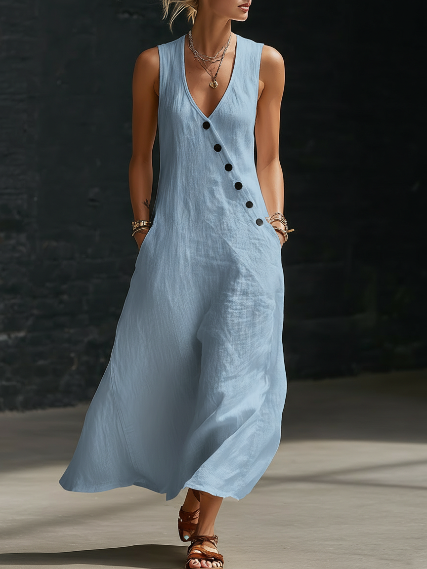 Robe femme maxi minimaliste confortable à boutons élégants
