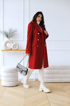 Manteau femme long à boutons coupe élégante en laine mélangée usage urbain