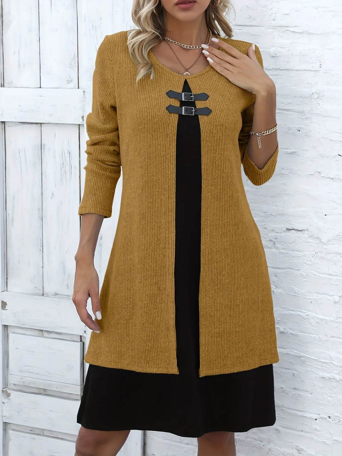 Robe mi-longue femme coupe A en coton extensible – Élégance et confort