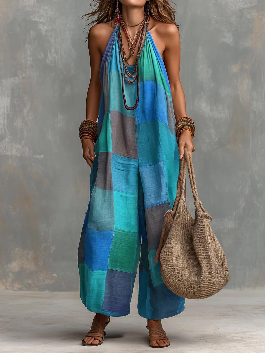 Combinaison Femme Patchwork Ample Coton Lin Style Bohème