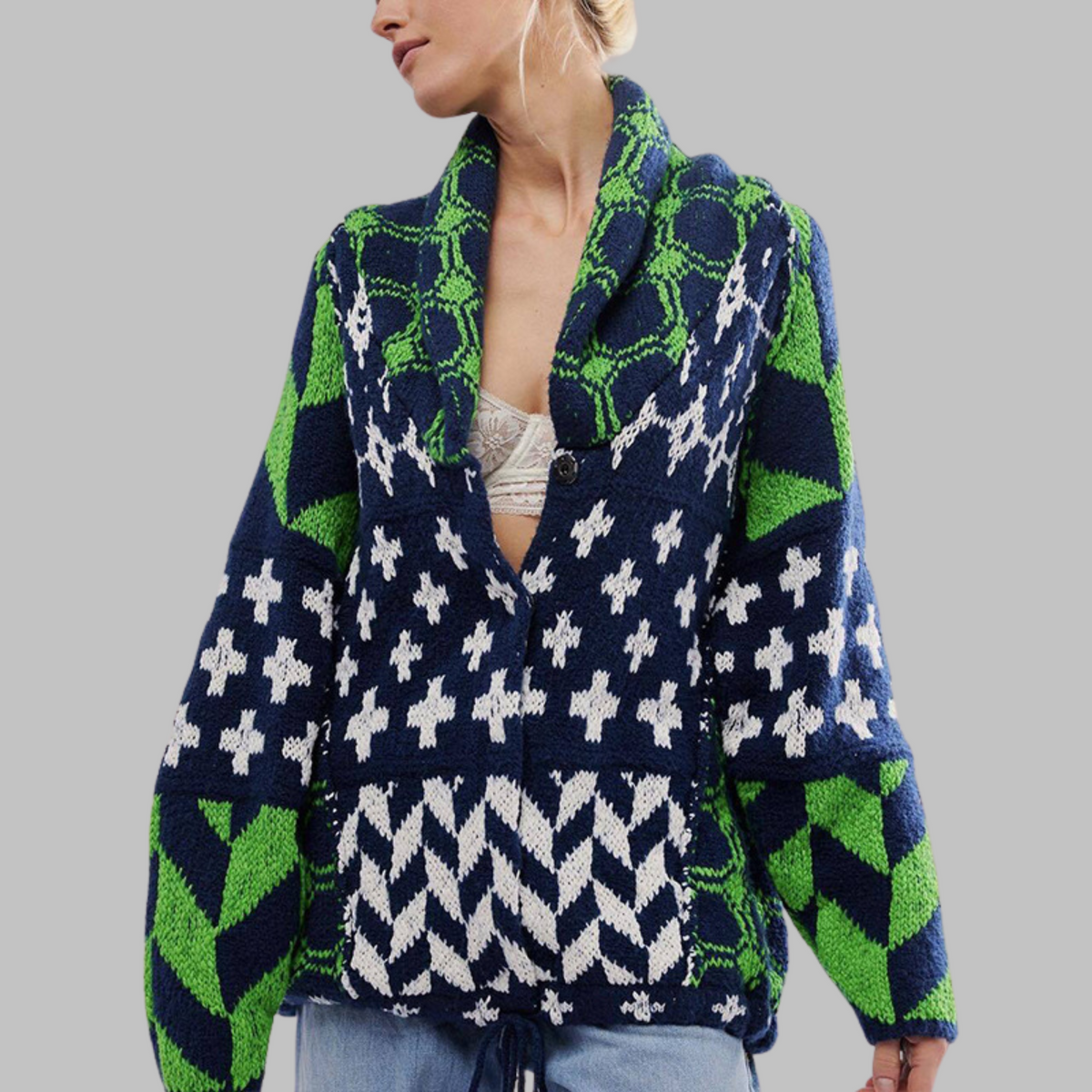 Cardigan oversize femme à col boutonné – style vintage, maille douce et confort saisonnier