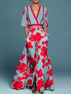 Robe Longue Imprimée Femme Coupe Fluide Taille Marquée Tissu Léger Usage Quotidien