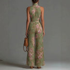 Combinaison femme plissée à imprimé floral et jambes larges