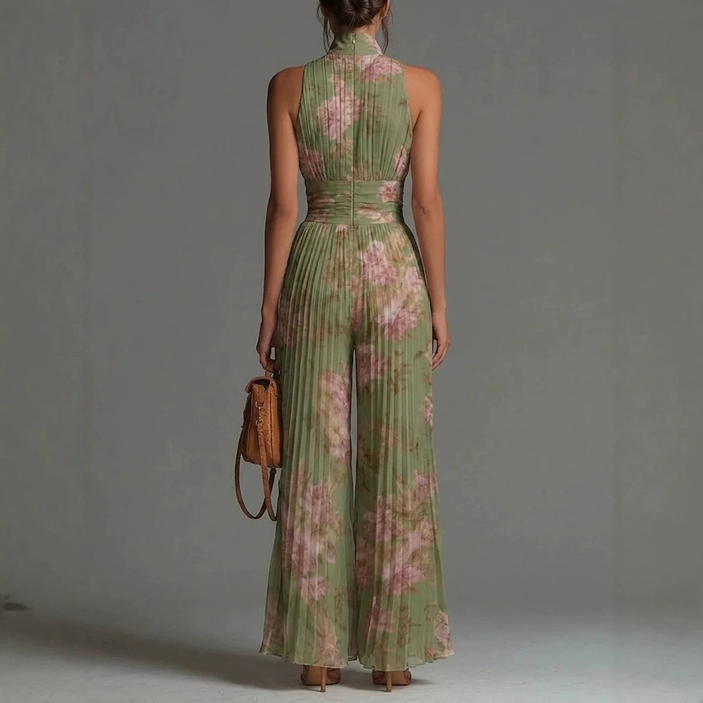 Combinaison femme plissée à imprimé floral et jambes larges