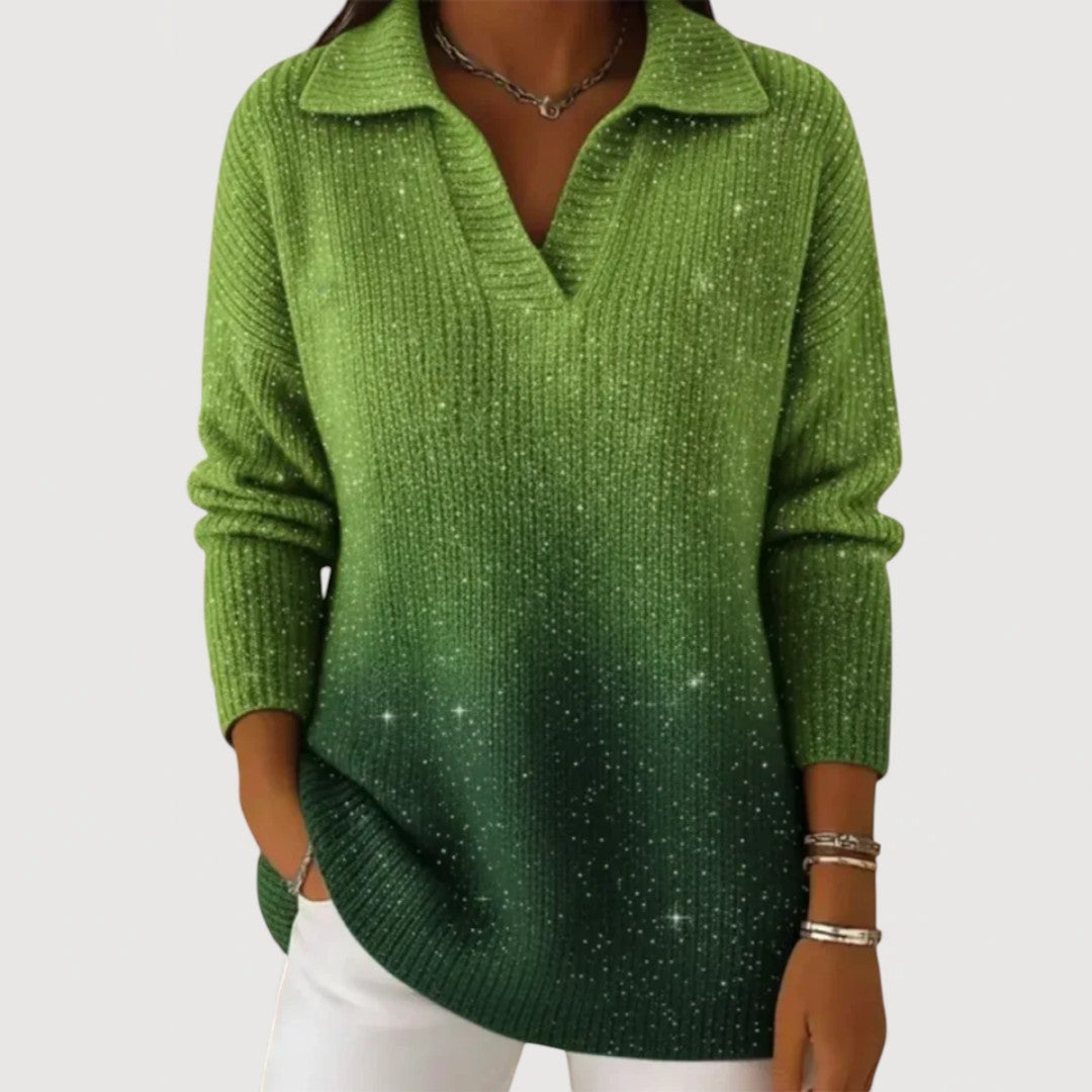 Pull en tricot pailleté à col polo pour femme élégant et confortable