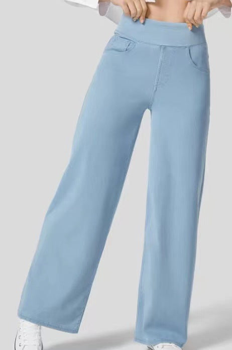 Jean Femme Taille Haute Jambe Large Denim Extensible Coupe Moderne