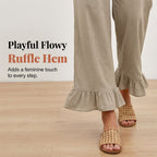 Pantalon Large Femme Taille Smock Coton Lin Volant Bas Boho