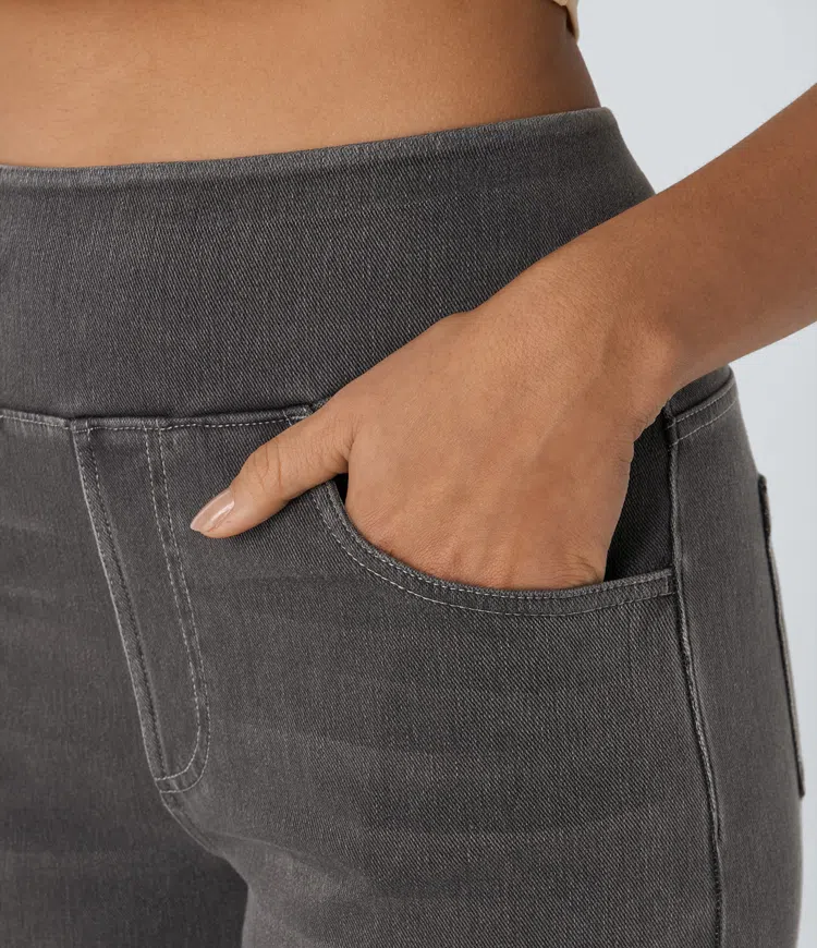 Jean Femme Taille Haute Jambe Large Denim Extensible Coupe Moderne