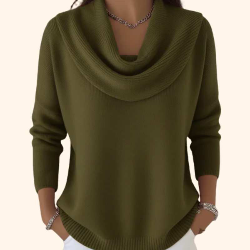 Pull à col drapé doux et chaud pour femme à l’élégance décontractée